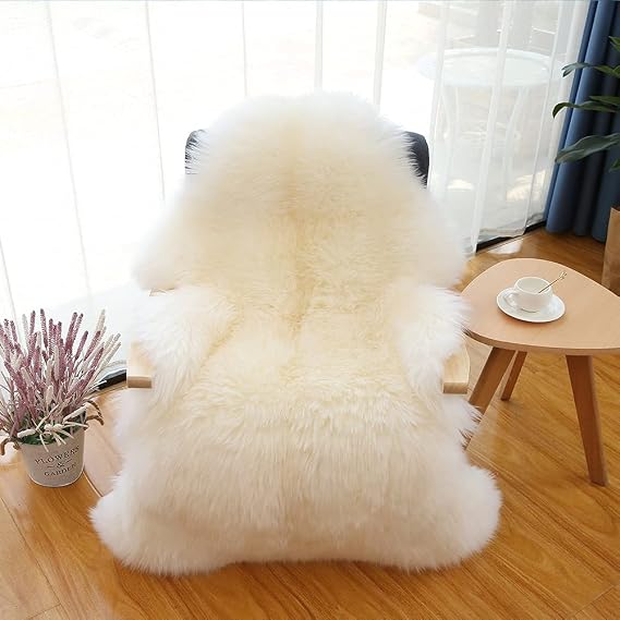 Genuine White Sheepskin Rug 70x100 cm | Natural Wool Throw