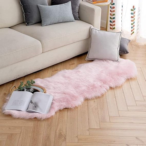 Pink Faux Sheepskin Rug 60x160 cm | Fluffy Area Rug