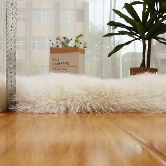 Genuine White Sheepskin Rug 70x100 cm | Natural Wool Throw