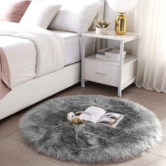 Grey Faux Sheepskin Fur Rug 2x3 Feet | Soft Chair Pad
