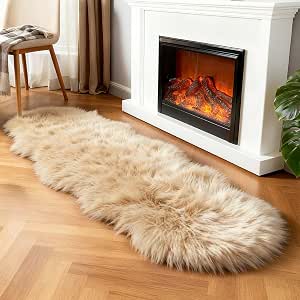 Beige Faux Sheepskin Rug 2 x 6 ft | Fluffy Fur Runner