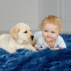 Dark Blue Faux Fur Rug 2x6 Feet | Shaggy Runner Carpet