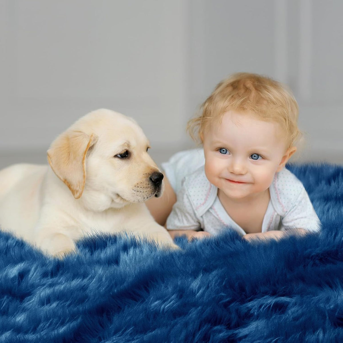 Dark Blue Faux Fur Rug 2x6 Feet | Shaggy Runner Carpet