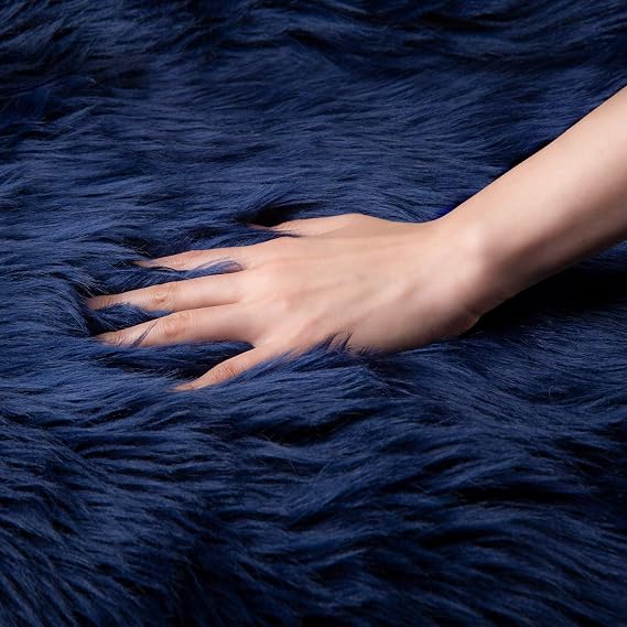 Navy Blue Faux Sheepskin Rug 2x3 Feet | Soft Fur Area Rug