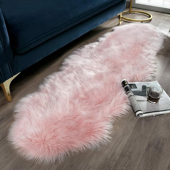 Pink Faux Sheepskin Rug 60x160 cm | Fluffy Area Rug
