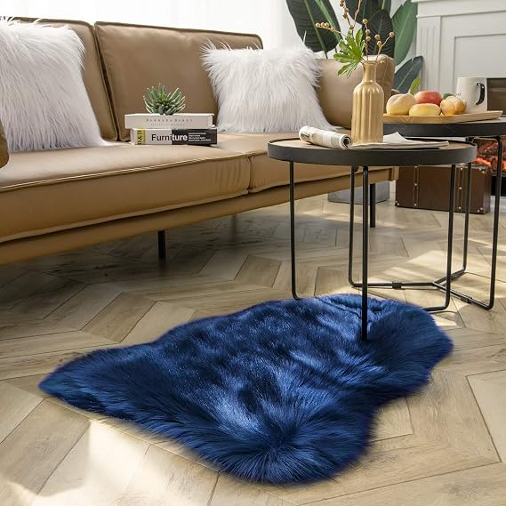 Navy Blue Faux Sheepskin Rug 2x3 Feet | Soft Fur Area Rug