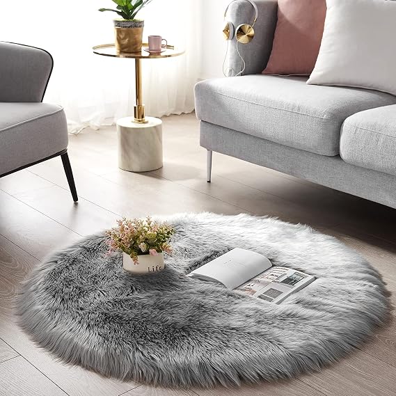 Grey Faux Sheepskin Fur Rug 2x3 Feet | Soft Chair Pad