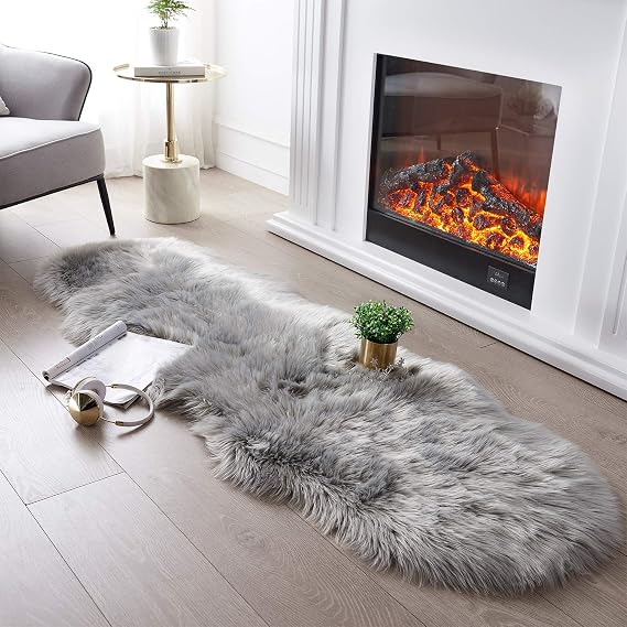 2x6 Grey Faux Fur Rug for Living Room & Bedroom