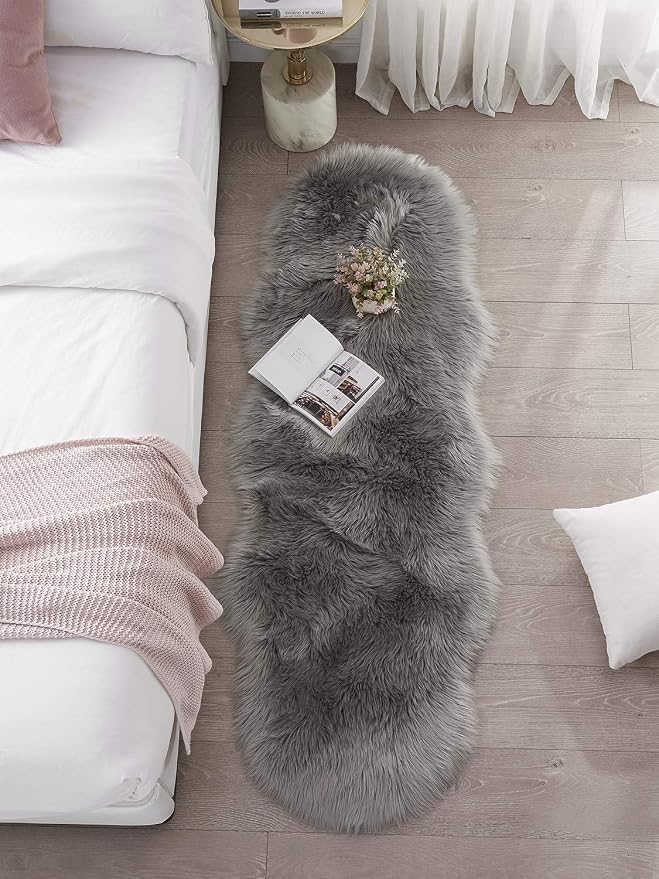 2x6 Grey Faux Fur Rug for Living Room & Bedroom