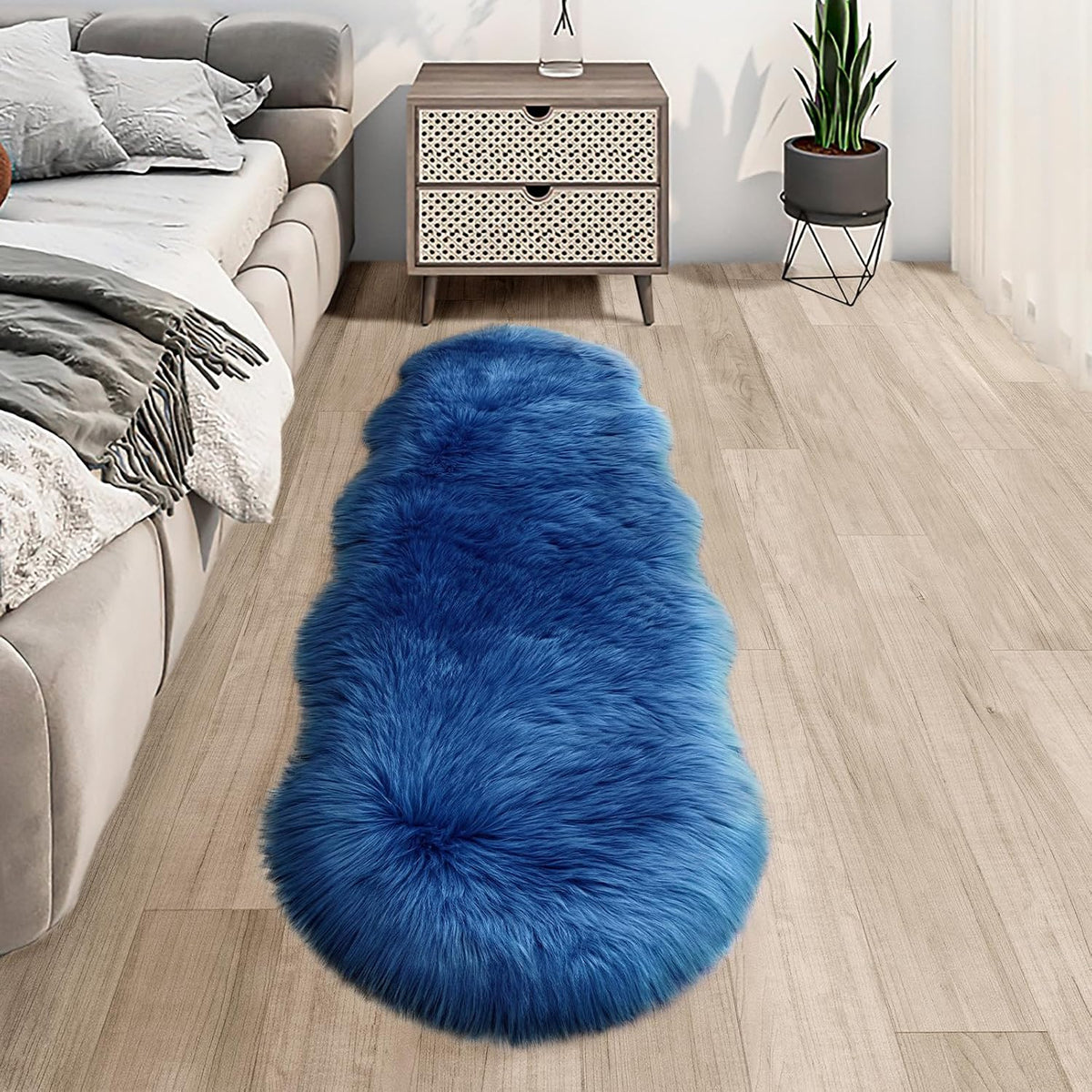 Dark Blue Faux Fur Rug 2x6 Feet | Shaggy Runner Carpet