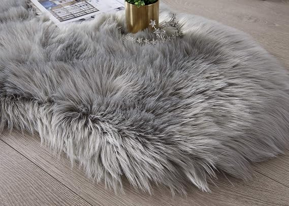 2x6 Grey Faux Fur Rug for Living Room & Bedroom